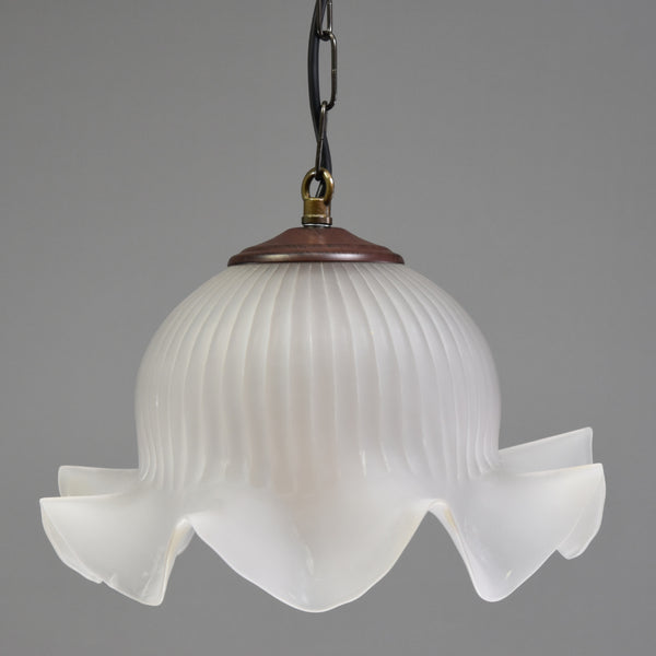 Beautiful French wavy edged opaque glass pendant light 
