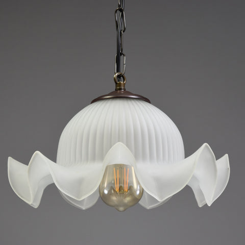 French wavy edged opaque glass pendant light 