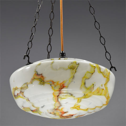 1920s flycatcher glass bowl ceiling light with in marbling in yellow, orange and blue