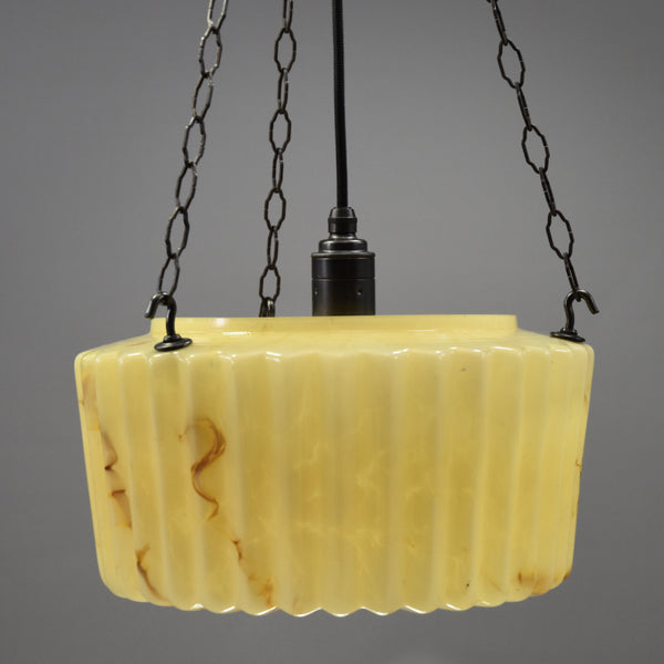 Art Deco deep bowl flycatcher Ceiling Light with fluted sides