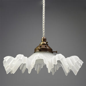 Beautiful 1950s French frosted glasses pendant light with handkerchief style edge