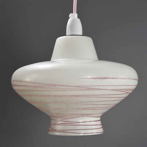 Mid Century Modern White glass shade with pink swirl pattern