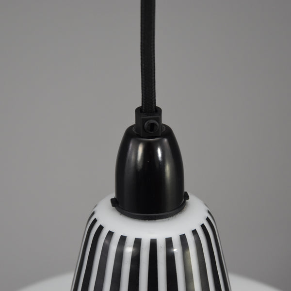 950s white glass ceiling light with black stripes