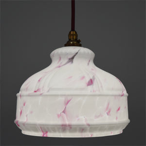 1940s/1950s Art Deco glass ceiling pendant light with dark pink marbling