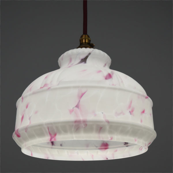 1940s/1950s Art Deco glass ceiling pendant light with dark pink marbling