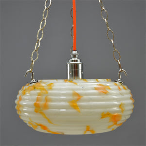 1950s Flycatcher/Plafonnier glass bowl ceiling light with orange marbling