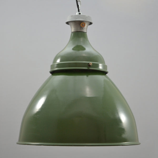 1950s Benjamin green enamelled industrial pendant