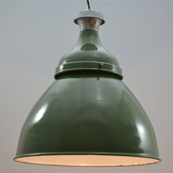 1950s Benjamin green enamelled industrial pendant