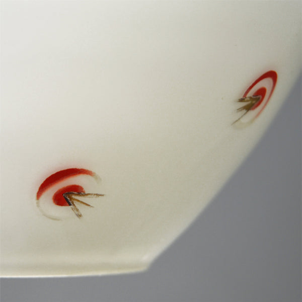 1950s small red topped white glass Ceiling Light with atomic motif