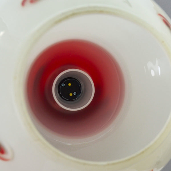 1950s small red topped white glass Ceiling Light with atomic motif