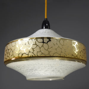 1960s-1970s Clear glass pendant light with gold frosted patterning