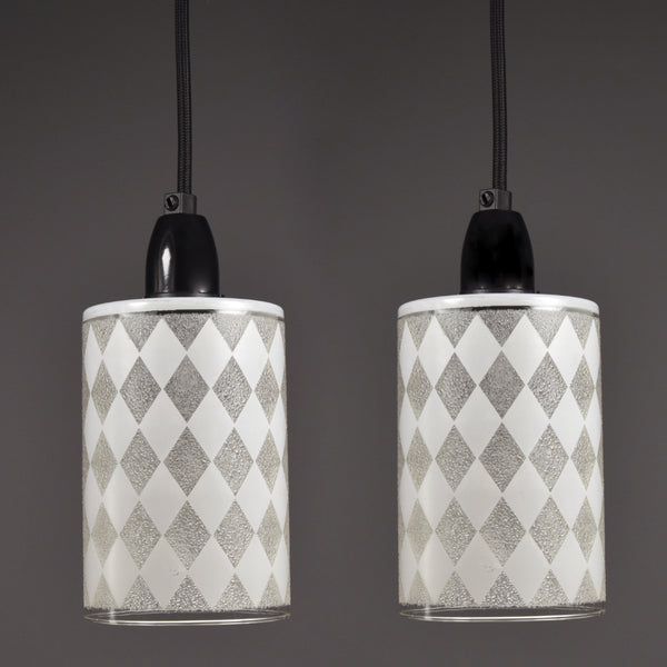 1960s-1970s ceiling lights with white checkered patterns