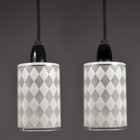 1960s-1970s ceiling lights with white checkered patterns