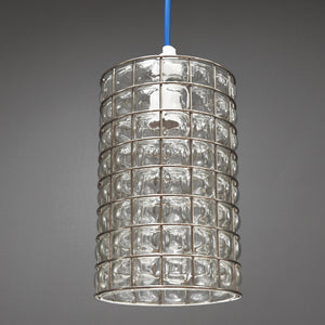 1960s/1970s Steel caged clear glass ceiling/pendant light with blue cable