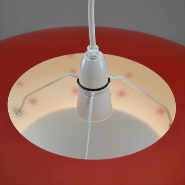 1960s ‘Flying saucer’ lampshade with moulded white plastic base and red metal top