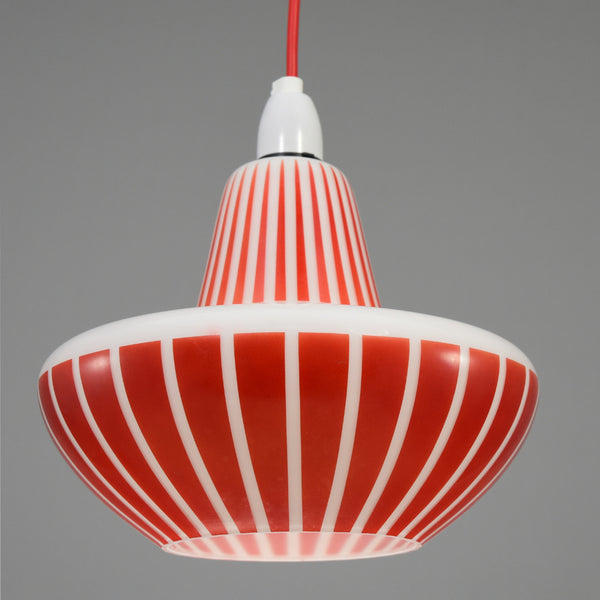 1960s white glass pendant lights with red pattern