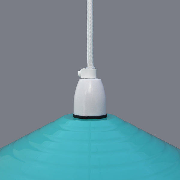 Large 1970s turquoise and white ribbed metal pendant.