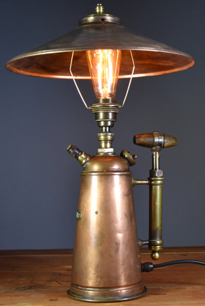 Antique copper and brass garden sprayer table lamp