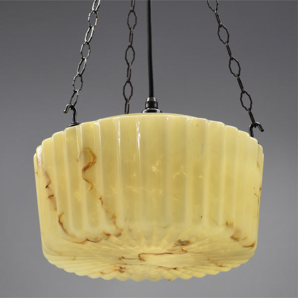 Art Deco deep bowl flycatcher Ceiling Light with fluted sides