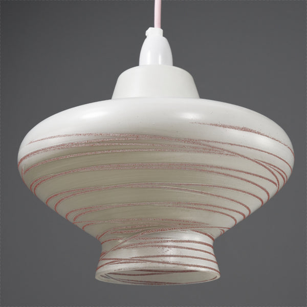 Mid Century Modern White glass shade with pink swirl pattern