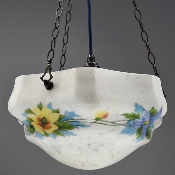 Stunning 1920s-1940s Hexagonal design deep bowl flycatcher with coloured clematis flowers
