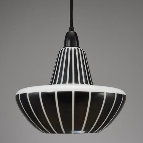 950s white glass ceiling light with black stripes