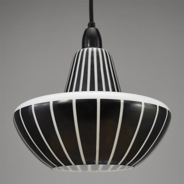 950s white glass ceiling light with black stripes