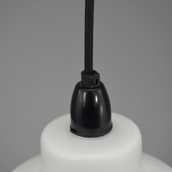 1960s white ribbed glass ceiling pendant light with gold and black lines