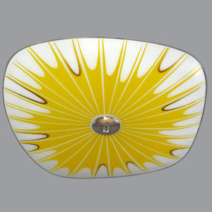 A pair of Napako Mid-Century Modern semi-flush/fixed ceiling lights with yellow and gold sunburst design