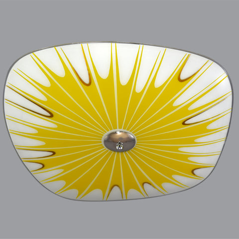 A pair of Napako Mid-Century Modern semi-flush/fixed ceiling lights with yellow and gold sunburst design