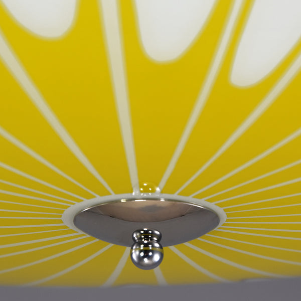 A pair of Napako Mid-Century Modern semi-flush/fixed ceiling lights with yellow and gold sunburst design