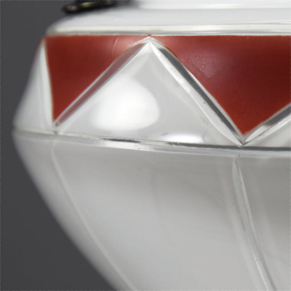 Large classic Art Deco Glass Flycatcher ceiling light with red diamond motif 