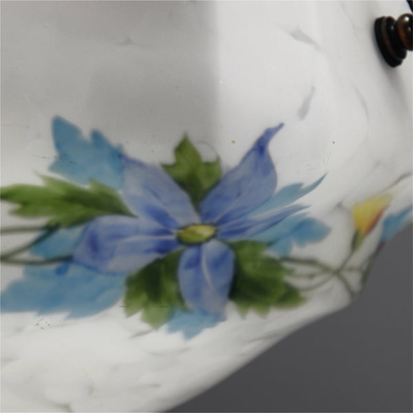 Stunning 1920s-1940s Hexagonal design deep bowl flycatcher with coloured clematis flowersStunning 1920s-1940s Hexagonal design deep bowl flycatcher with coloured clematis flowers