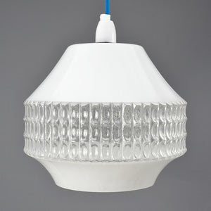 1950s Retro white and clear glass pendant light with white ceiling rose.