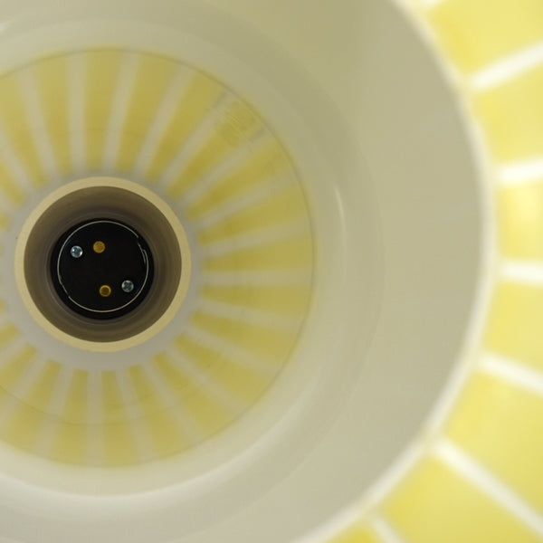 1950s white glass ceiling light with yellow stripes