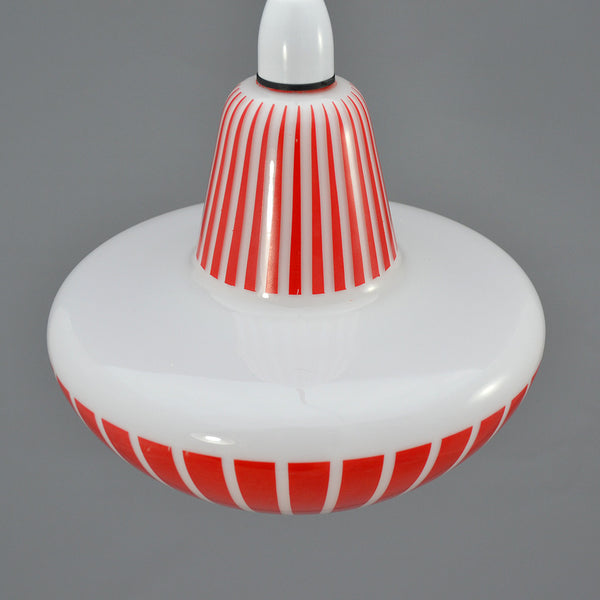 1960s White glass Pendant light with red pattern