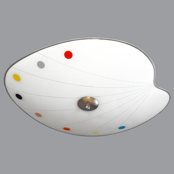 1950s-1960s Mid-Century extra large white artists pallet shaped ceiling light with primary colour dots