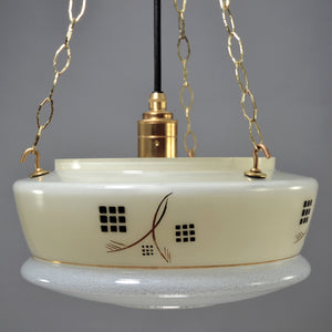 Art Deco Flycatcher/Plafonnier glass bowl ceiling light with cream sides and black and gold decoration