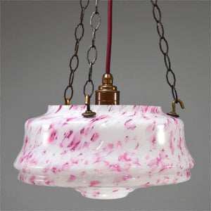 Art Deco white glass and deep pink marbled flycatcher