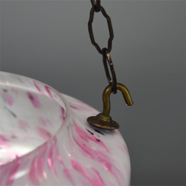 Art Deco white glass and deep pink marbled flycatcher