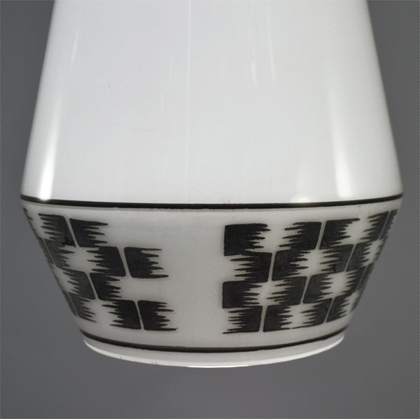 Mid Century Modern 1960s white glass pendant light with with black checkered motif