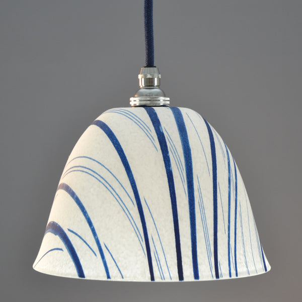 Landlines hand made 'Pate de verre' glass pendant light/ceiling white and blue