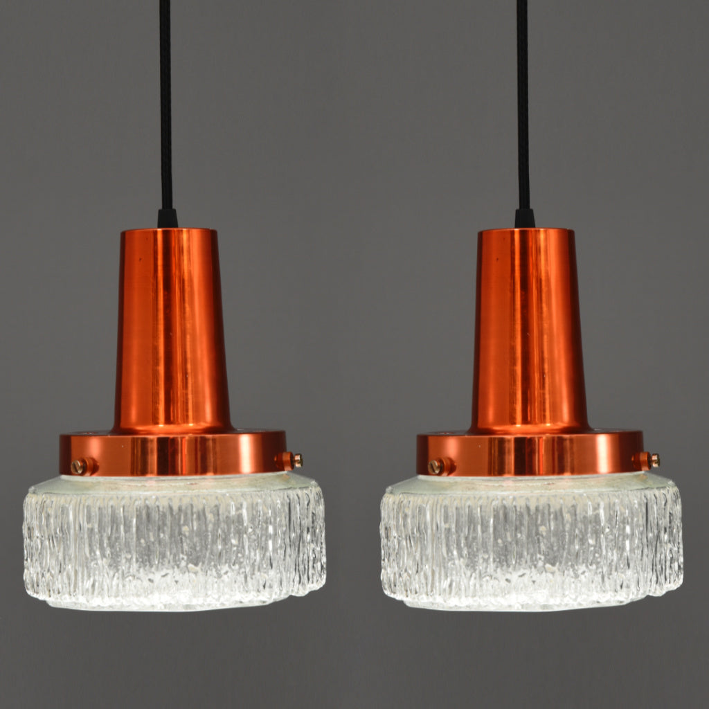 Mid-Century Modern faceted glass & copper ceiling pendants