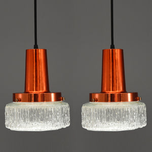 Mid-Century Modern faceted glass & copper ceiling pendants
