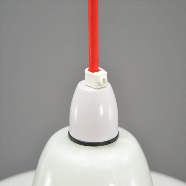 Mid Century Modern 1960s white glass pendant light with red stripes