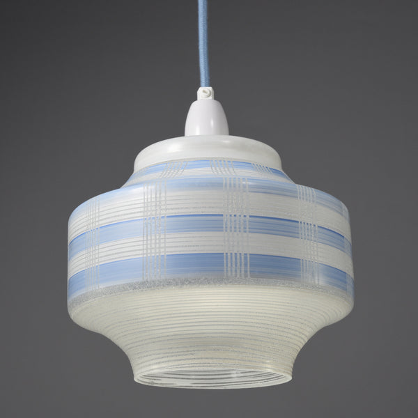 Mid-Century White & blue glass pendant light 