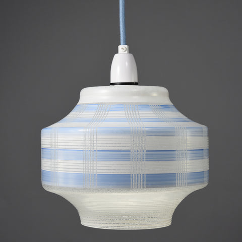 Mid-Century White & blue glass pendant light 