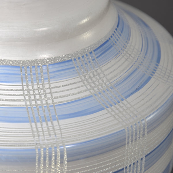 Mid-Century White & blue glass pendant light 