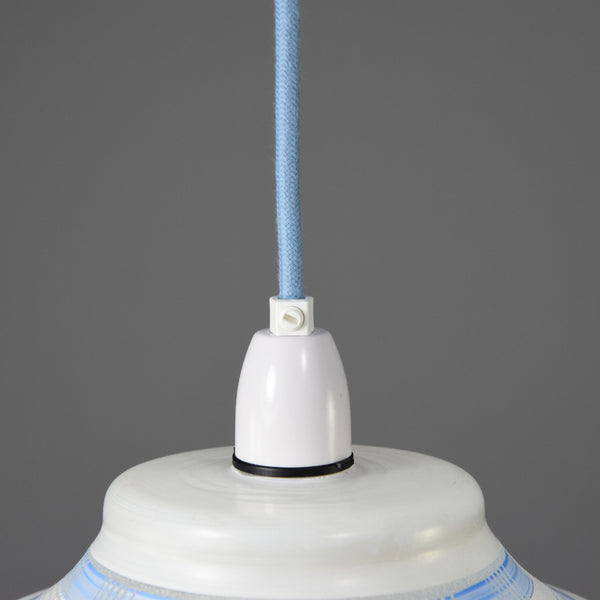 Mid-Century White & blue glass pendant light 