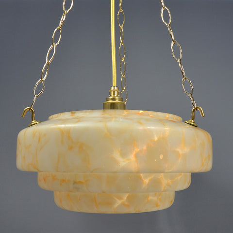 Classic Art Deco stepped Flycatcher glass bowl ceiling light with amber marbling